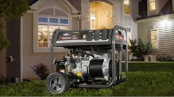 Portable generator in front of home